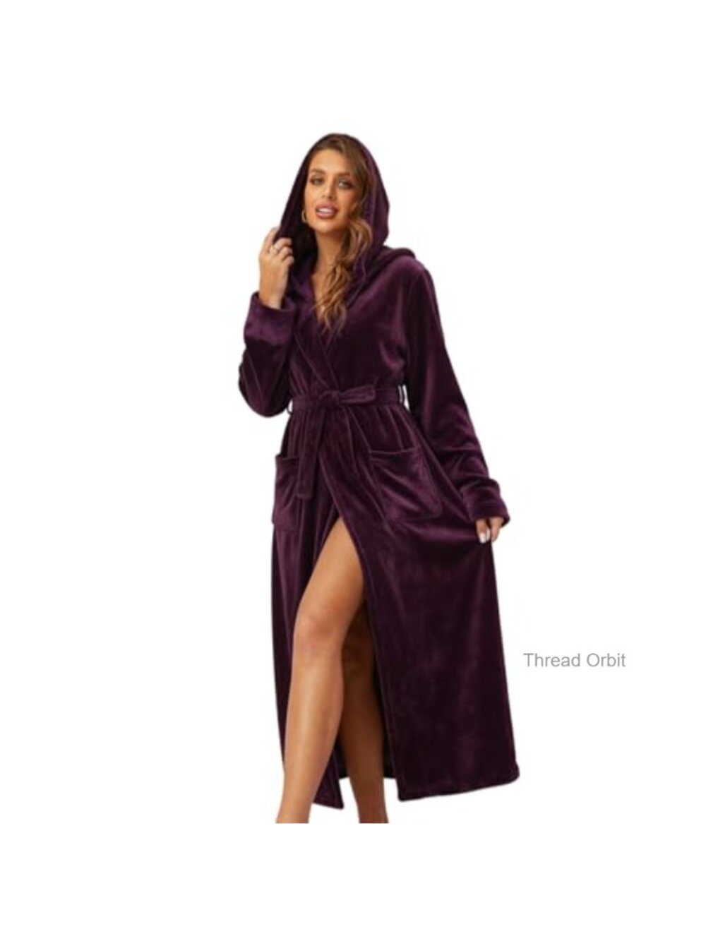 Womens Plush Hooded Robe Bathrobe Cozy Warm Sleepwear